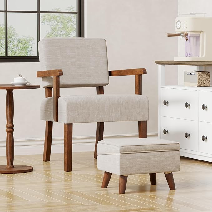 Accent Chair Set of 2 with Table, Living Room Chairs with Soft Seat and Armrests for Living Room Bedroom Reading Room Waiting Room (Beige) (AC01)-Ruum Studio Home