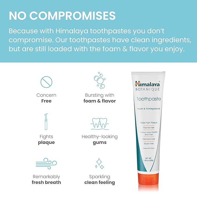 Himalaya Botanique Original Neem & Pomegranate Botanical Toothpaste, Fights Plaque, Brightens Teeth, Fluoride Free, No Artificial Flavors, SLS Free, Cruelty Free, Foaming, Mint Flavor, 5.29 Oz, 2 Pack-Ruum Studio Home