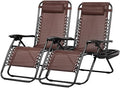Nazhura Set of 2 Relaxing Recliners Patio Chairs Adjustable Steel Mesh Zero Gravity Lounge Chair Beach Chairs with Pillow and Cup Holder Khaki (Brown)-Ruum Studio Home