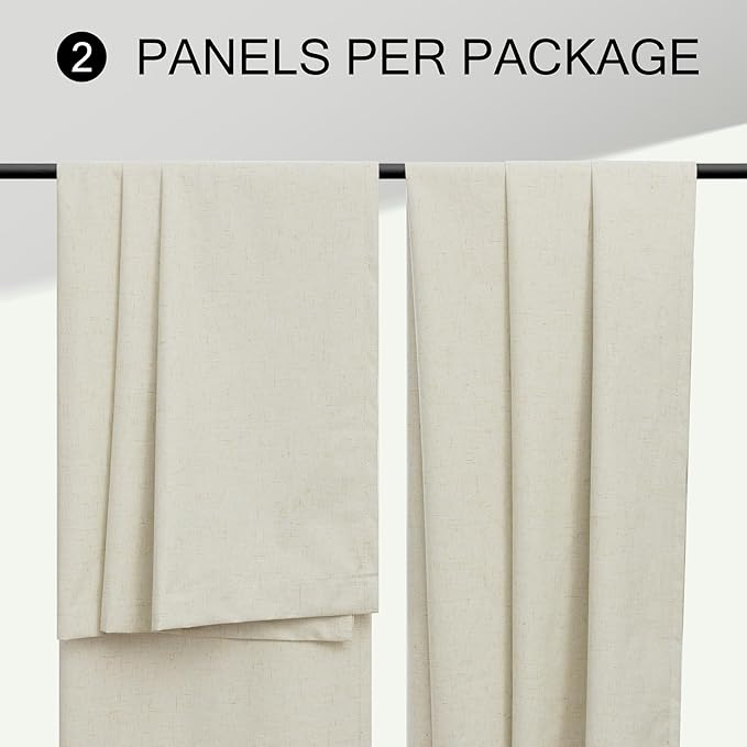 Linen Farmhouse Blackout Curtain for Bedroom Window 90 Inch Long Burlap Colored Cloth Cotton Vintage Decorative Weather Noise Reduction Drape Oatmeal Beige Curtain for Patio Door 7.5 ft Length 2 Panel-Ruum Studio Home