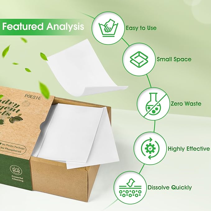 Poesie Laundry Detergent Sheets Fresh Scent 320 Sheet Liquidless Soap Sheets Detergent for Travel Camping Dormitory Hotel-Ruum Studio Home