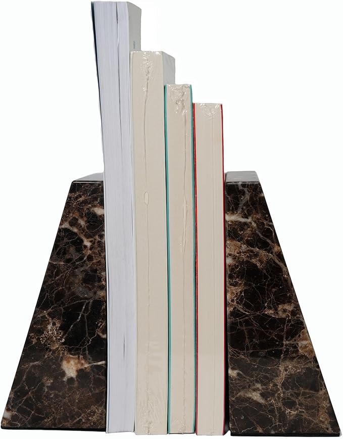 Decorative Bookends for Bookshelves, Set of 2 Marble Bookends for Living Room, Office, Bedroom, Heavy Duty,2 Pieces, Brown-Ruum Studio Home