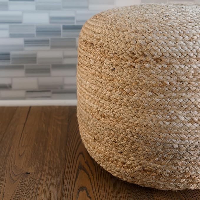 Pouf Ottoman, Round Braided Natural Jute Ottoman Pouf for Living Room or Bedroom, Floor Chair, Foot Rest or Decorative Home Decor-Ruum Studio Home