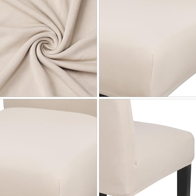 JQinHome 6 Pcs Dining Chair Slipcover,High Stretch Removable Washable Chair Seat Protector Cover for Home Party Hotel Wedding Ceremony (Beige White)-Ruum Studio Home