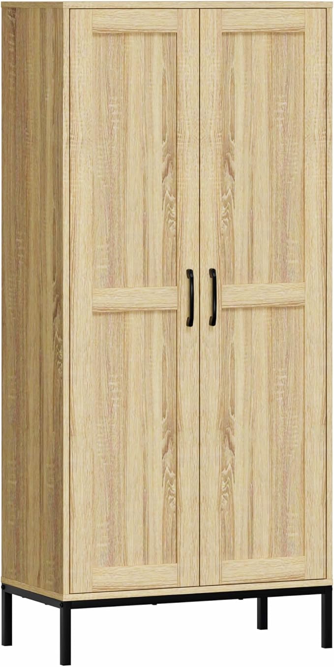 Tall Storage Cabinet, Kitchen Pantry Cabinet with 2 Doors & Adjustable Shelves for Laundry Room, Living Room, Entryway,Bathroom,Natural-Ruum Studio Home