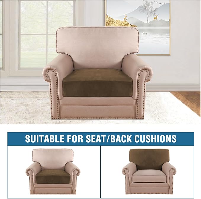 H.VERSAILTEX Velvet Stretch Couch Cushion Cover Plush Cushion Slipcover for Chair Cushion Furniture Protector Seat Cushion Sofa Cover (1 Piece Armchair Cushion Covers, Bronze Brown)-Ruum Studio Home