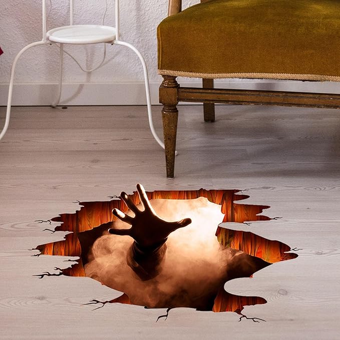 Halloween Wall Decals 3D Floor Wall Ceiling Stickers, Ghost Hand Scratching Wall Posters Removable Halloween Art Murals Window Clings Vinyl Wallpaper for Bedroom Bar Pub Living Room-Ruum Studio Home