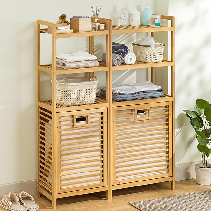 Laundry Hamper with 3 Tier Shelves & Tilt Out Basket, Laundry Baskets Organizer Hampers Bathroom Storage Shelf for Laundry Room, Bathroom, Guest Room (3-Tier Large)-Ruum Studio Home