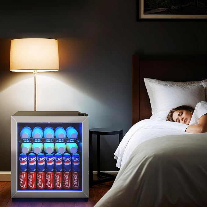 1.77 Cu.Ft Beverage Fridge, Mini Fridge With Glass Door, Beverage Cooler Refrigerator, Wine Drink Beer Fridge, Adjustable Shelves & Digital Temperature Display, 16 Bottle 68 Can, Silver-Ruum Studio Home