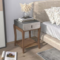 COSIEST Rustic Nightstand, 2-Tier Farmhouse Bedside Table, Wood Accent End Table with Storage Drawer and Open Display Shelf for Bedroom Nursery Living Room (Black & Silver)-Ruum Studio Home