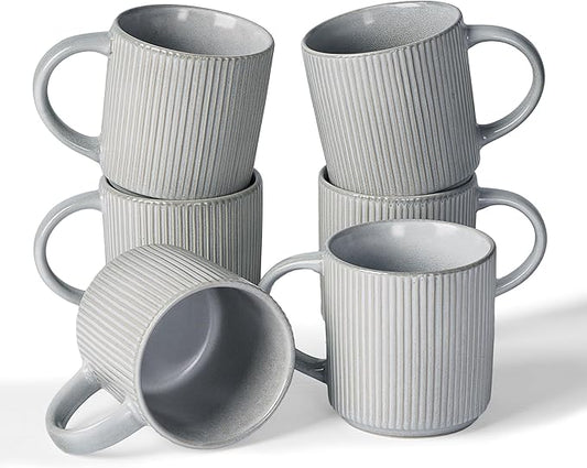 famiware Coffee Mug Set for 6, Star 12 oz Catering Mugs Cup Set with Handle for Coffee, Tea, Cocoa, Milk - Ceramic Stoneware Drinkware Set, Matte Grey-Ruum Studio Home