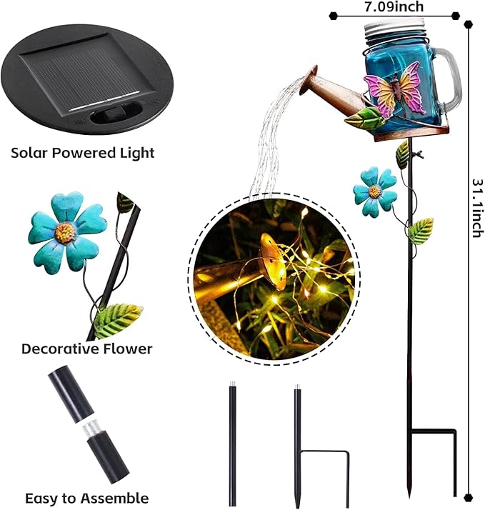 Solar Watering Can Light, Yard Outdoor Decor Lights, IP65 Waterproof, Hanging Butterfly Garden Light, Outside Garden Flower Bed Decor, Women Gift, Birthday Gifts-Ruum Studio Home