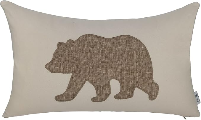 Lumbar Pillow Covers 12x20 Inches Bear Decorative Cotton Linen Throw Lumbar Waist Embroidered Cushions Covers for Couch Sofa Bedroom (Khaki)-Ruum Studio Home