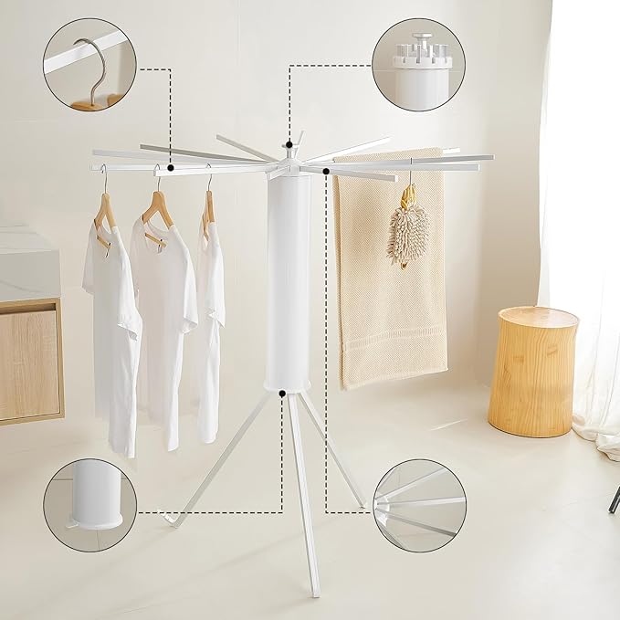 JOOM Tripod Clothes Drying Rack, Garment Rack Portable and Foldable Space Saving Laundry Drying Rack - Drying Rack Clothing Floor Folding Balcony Bedroom Household Aluminum-Ruum Studio Home
