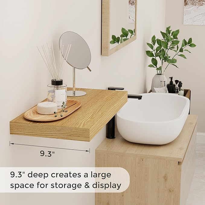 Fun Memories 16 Floating Shelves for Wall, 9 Inch Deep Floating Shelf for Bathroom, Rustic 16 x 9 Floating Shelf for Kitchen, Bedroom, Wide Wooden Shelves Wall Mounted, Oak Color, Set of 2-Ruum Studio Home