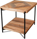 CONSDAN StoneCreek Solid Fir Wood Side Table - Metal Frame, 2-Tier End Table for Living Room/Bedroom/Office, 23" Square Night Stand, Accent Table-Ruum Studio Home