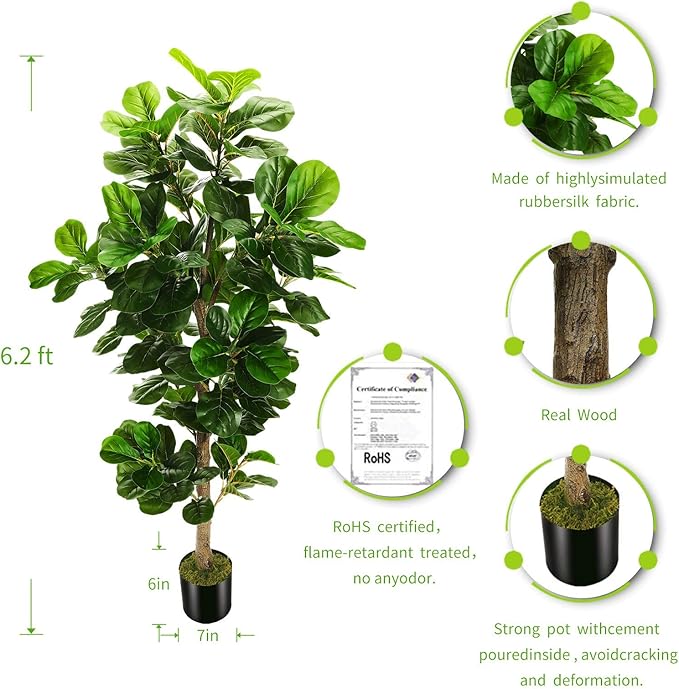 6ft Artificial Fiddle Leaf Fig Tree (72in) with Plastic Nursery Pot Faux Tree, Ficus Lyrata Fake Plant for Office House Farmhouse Living Room Home Decor (Indoor/Outdoor)-Ruum Studio Home