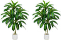 Artificial Dracaena Tree Artificial Silk Tree Faux Tree with White Tall Planter Fake Tropical Yucca Floor Plant (2, White Planter, 4 FT)-Ruum Studio Home