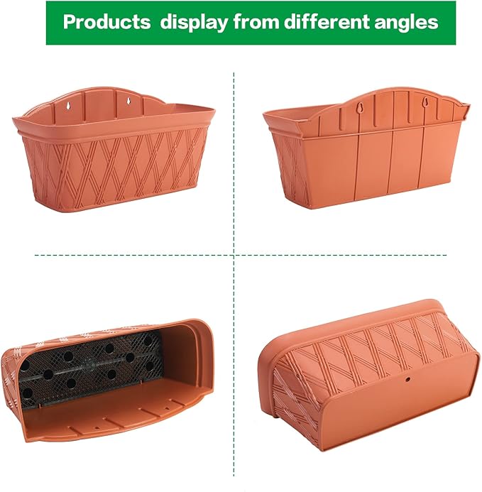 Sungmor 3 Pack Wall Hanging Planters, 16.5 Inch Railing Fence Hanging Flower Pots, Thickened Plastic Water Storage Plant Pot, Indoor Outdoor Garden Balcony Decor, Large Terracotta Color Plant Basket-Ruum Studio Home