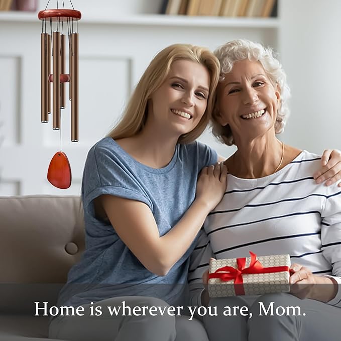 28" Wind Chime for Mothers Day, Decorative Wind Chimes for Outside, Memorial Windchimes Remembrance Gift for Women Mom Grandma, Metal Wind Chimes Outdoor Decor for Garden Patio Zen(Coffee)-Ruum Studio Home