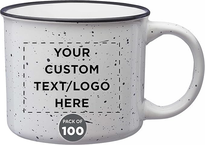 DISCOUNT PROMOS Custom Ceramic Campfire Coffee Mugs 13 oz. Set of 100, Personalized Bulk Pack - Perfect for Tea, Espresso, Cappuccino, Hot Cocoa - White-Ruum Studio Home