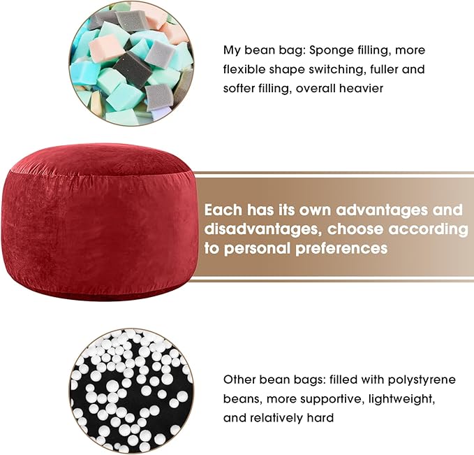 Bean Bag Chairs for Kids - Memory Foam Furniture BeanBag Chair - Kids/Teens Sofa with Soft Micro Fiber Cover - Round Fluffy Couch for Living Room Bedroom College Dorm - 2.5 ft, Red-Ruum Studio Home