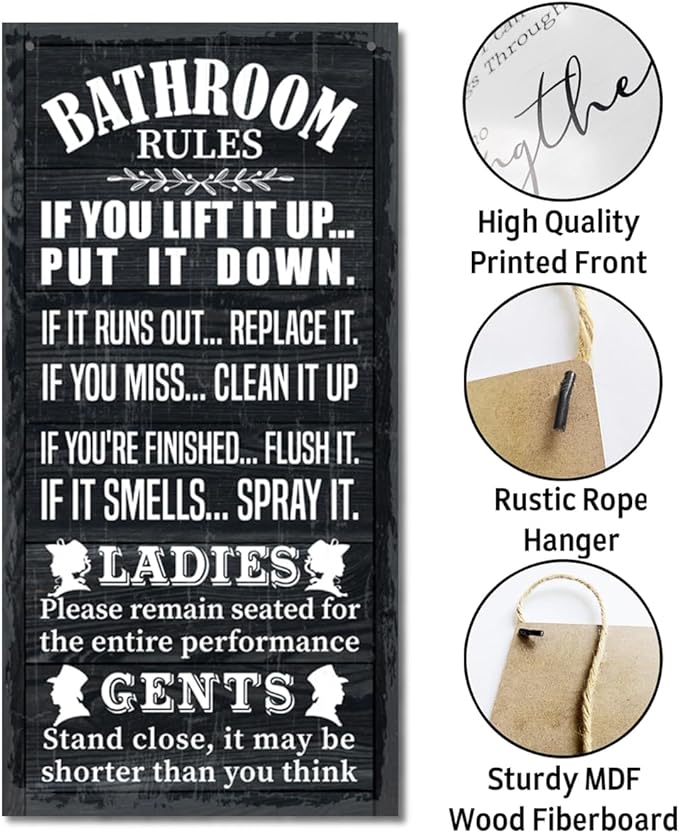 Rustic Bathroom Decor, Western Bathroom Decor, Funny Bathroom Signs Wall Decor, Bathroom Decor, Farmhouse Bathroom Decor, Country Bathroom Decor, Bathroom Signs, Bathroom Rules Wall Décor A1-Ruum Studio Home