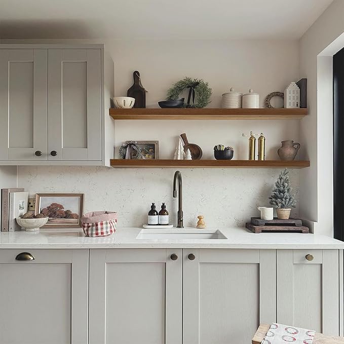 IAE Walnut Floating Wall Shelves 36 inch, Bathroom Shelves Wall Mounted,Invisible Shelves Floating Kitchen Shelves,Wooden Wall Shelves with Brackets for Living Room Wall Mounted,Easy Install,Set of 2-Ruum Studio Home