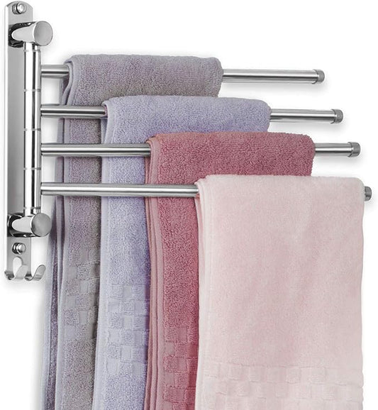 Bathroom Towel Rack JSVER 4 Arms Swivel Towel Holder, Towel Bar Wall Mounted, SUS304 Stainless Steel Space Saving Towel Rack, Towel Racks for Bathroom, Kitchen-Ruum Studio Home