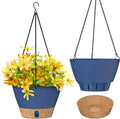 ZMTECH 2 Pack 10 Inch Hanging Planters for Outdoor Plants, Hanging Pots for Plants Indoor with Visible Water Level, Hanging Flower Basket with Drainage Holes & Removable Tray(Blue)-Ruum Studio Home