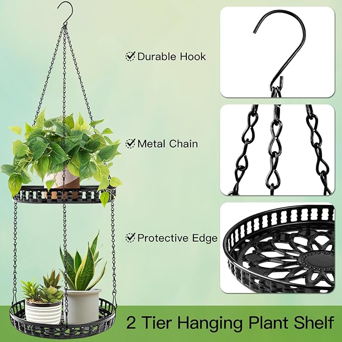 Plant Hanger Indoor Outdoor, 2 Tier Hanging Planter Hanging Plant Shelf, Metal Hanging Plant Holder for Indoor Outdoor Plants-Ruum Studio Home