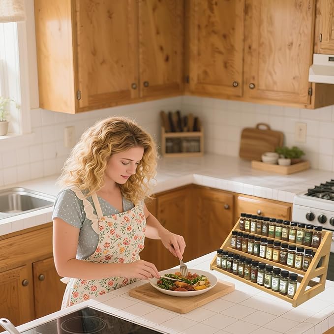 Spice Rack Organizer for Spice Jars: Large Bamboo 3-Tiered Seasoning Rack for Countertop, Kitchen, Cabinet, Pantry-Ruum Studio Home