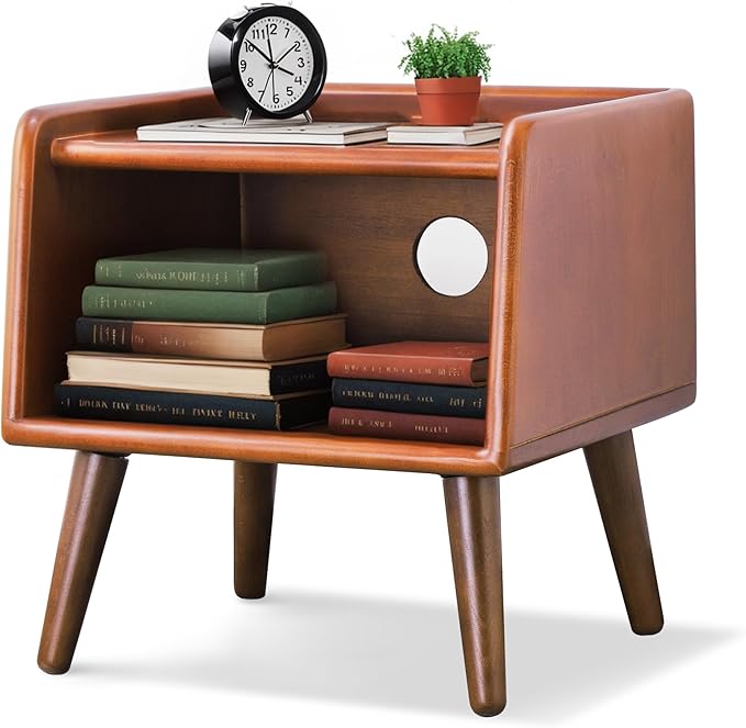 Small Bedside Table - 100% Solid Oak Wood Nightstand with Open Design - Small Side End Table for Bedroom Living Room, Easy Assembly (Walnut Color)-Ruum Studio Home