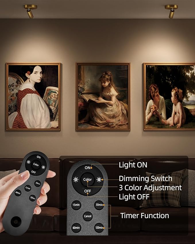 EZVALO LED Spotlight Indoor, 5500mAh Rechargeable Battery Uplighting Indoor, Wireless Mini Art Accent Spot Lights with Remote, for Plants Display Painting Dartboard Artwork Portrait Closet(2Pack-Gold)-Ruum Studio Home