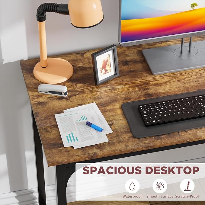 PayLessHere | 39 Inch Computer Desk | Brown | Office Desk with Metal Frame, Adjustable Feet | Water-Resistant, Scratchproof Surface | Sturdy Writing Table for Home Office or Study | Pack of 1-Ruum Studio Home