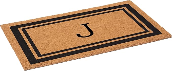 Calloway Mills 152962448 Black Border 24" x 48" Monogram Doormat (Letter J)-Ruum Studio Home