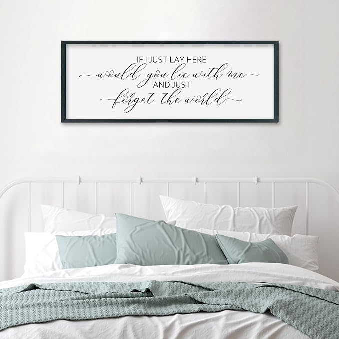 SRSZHIYUE If I Lay Here Would You Lie With Me Sign Bedroom Wall Decor Art 40"×15" Large Wood Framed Wall Hanging (Black)-Ruum Studio Home