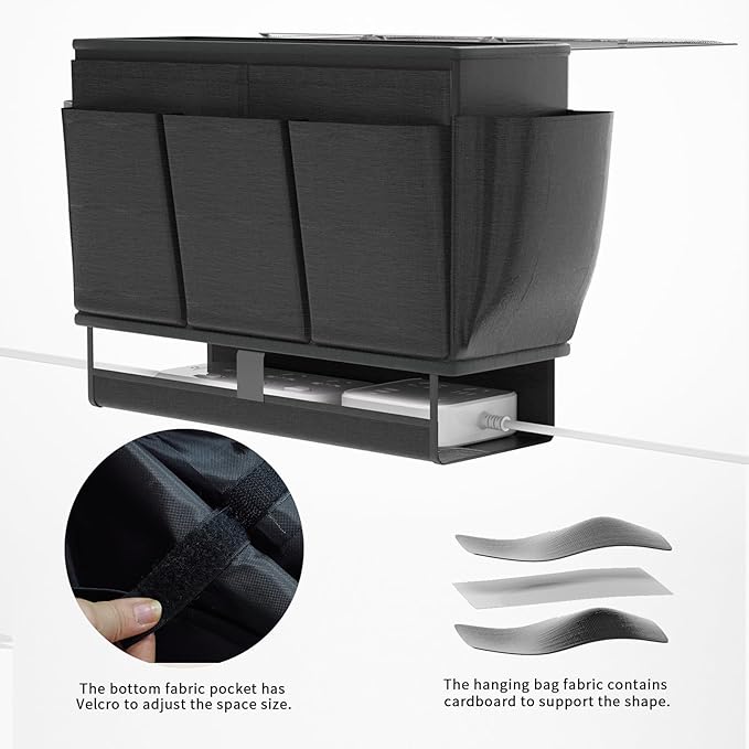 Bedside Caddy, Bed Organizer with 11 Pockets and Power Strip Holder,Versatile Bedside Storage Caddy for Home,Dorm,Bunk,Hospital,Crib Bed (Black)-Ruum Studio Home