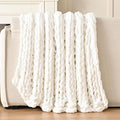 Esterra Chunky Knit Blanket Throw, 100% Handmade Chenille Throw Blanket 50"x60", Soft Thick Yarn Cable Knit Crochet Throw Blanket Rope Knot Throw for Couch Bed Sofa, Bright White-Ruum Studio Home