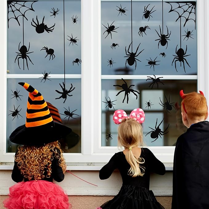 4 Sheets Spider Window Clings - Double-Sided Removable Glass Decals, Halloween Themed Window Stickers for Kids Party Decorations-Ruum Studio Home