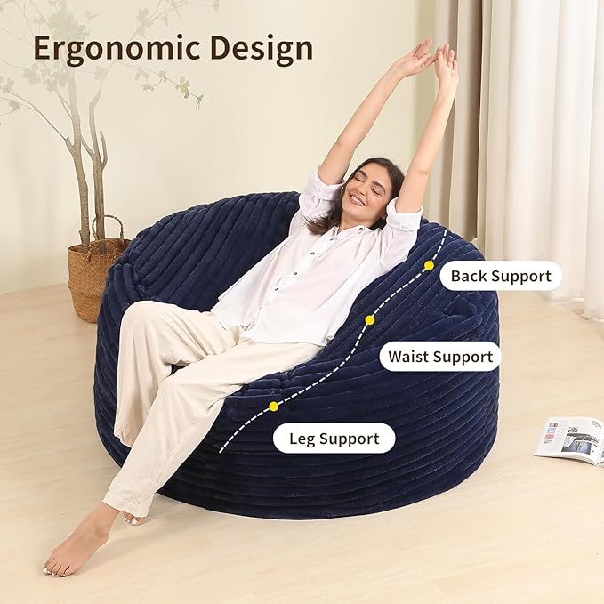 4FT Memory Foam Bean Bag Chair for Adults/Teens, Bean Bag Sofa with Fluffy Removable Cover, for Living Room Bedroom, Blue-Ruum Studio Home