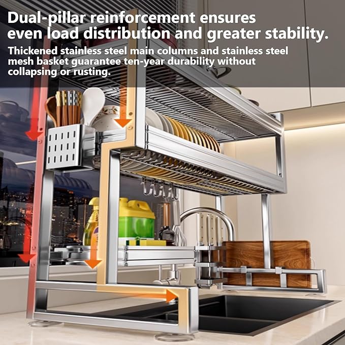 Kitchen Sink Rack Sink Above The Dish Drain Dish Washing Rack Stainless Steel Multifunctional Dish Storage Rack,Over The Sink Drying Rack for Dishes(1,95cm/37.4in)-Ruum Studio Home