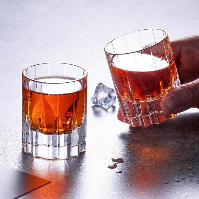 KAMMAK Crystal Whiskey Glasses Set of 2, Handcrafted 2.03oz Old Fashioned Glasses Stemless, Luxury Cocktail Glasses, Hand Blown Scotch Cup for Women, Men Barware Gift for Liquor, Bourbon-Ruum Studio Home