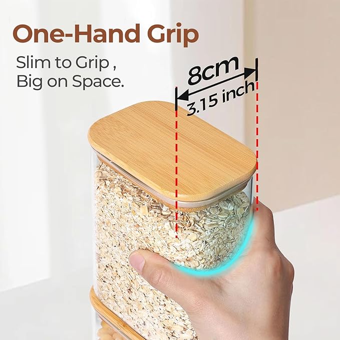 ComSaf 2.2 Qt Rectangle Glass Storage Containers with Lids, Glass Jars with Bamboo Lids, Clear Food Storage Jar, Tall Spaghetti Container, Pantry Storage Container for Pasta Flour Oats Nuts Rice-Ruum Studio Home