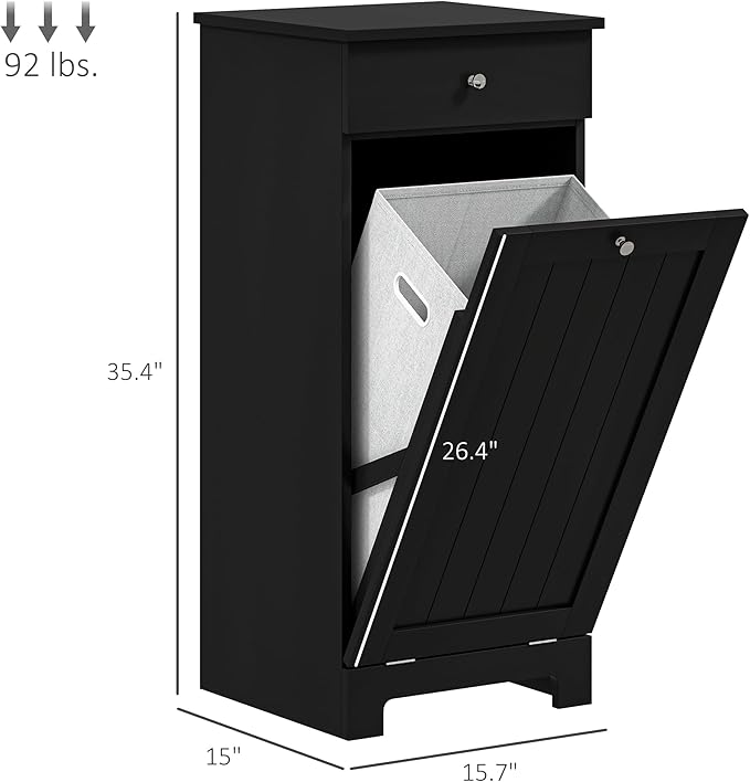 HOMCOM Laundry Hamper with Removable Basket, Tilt Out Hamper with Drawer and Beadboard Door, Bathroom Storage Cabinet, Black-Ruum Studio Home