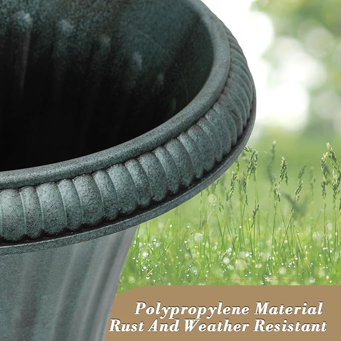 Athena Collection 20''H Garden Plastic Urn Vintage Tall Planter Urn Patio Large Flower Pot Porch Planter Large Planter for Indoor Outdoor Plant, Dark Green-Ruum Studio Home