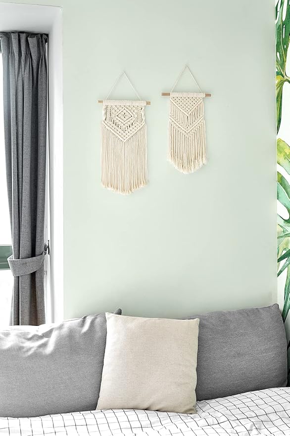 Dahey 2 Pcs Macrame Wall Hanging Small Woven Tapestry Wall Art Decor - Beautiful for Boho Home Dorm College Classroom Decor, Apartment, Nursery, Party Decorations, 16.5" L x 10" W and 17.5"x 10"W-Ruum Studio Home