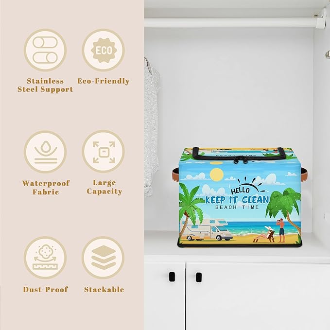 Rectangular Storage Baskets for Shelves - Waterproof Foldable Laundry Basket, Nursery Hamper, Reusable Toy Bin for Organizing Toys, Books, Clothes, Closet 14"x10.2" x10.4"(Beach)-Ruum Studio Home