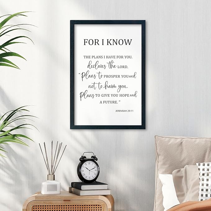 LuZhiQiang Jeremiah 29 11 Wall Art 16"×11" For I Know The Plans I Have for You Sign Wood Framed Wall Decor Hanging (Black)-Ruum Studio Home