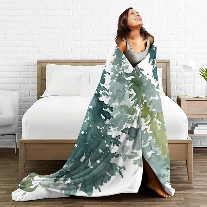 HGOD DESIGNS Watercolor Grey Fir Trees Forest Blanket,Coniferous Tree Decor Blankets Soft Warm Throw for Women Birthday, Home Living Room Decoration 40"x50"-Ruum Studio Home